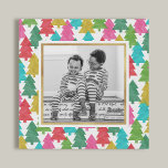 Colourful Paper Christmas Trees Photo  Faux Canvas<br><div class="desc">Add some fun and cheer to your holiday celebrations with this fun photo print,  featuring a pattern of overlapping colourful tissue paper Christmas trees and a faux gold foil frame.</div>