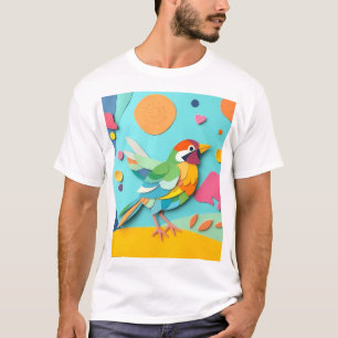 Colourful Paper Collage Bird T-Shirt
