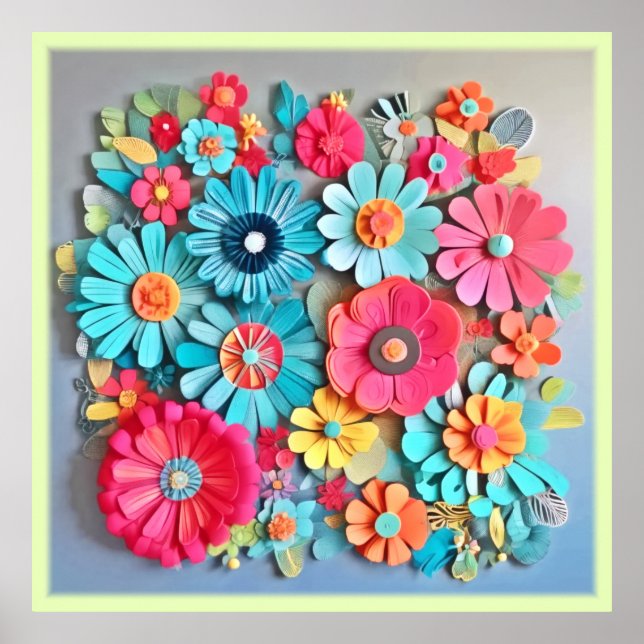 Colourful Paper Floral Art Poster (Front)