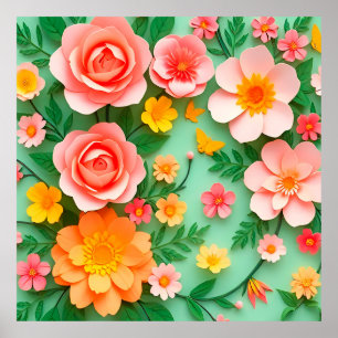 Colourful Paper Flower Arrangement Poster