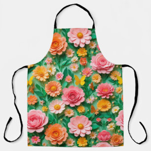 Colourful Paper Flowers and Butterflies Apron