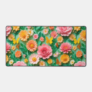 Colourful Paper Flowers and Butterflies Desk Mat