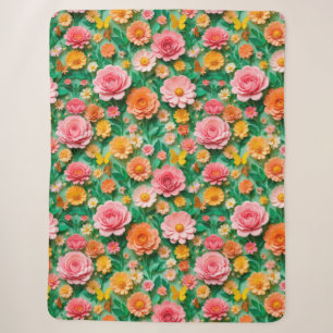 Colourful Paper Flowers and Butterflies Sherpa Blanket