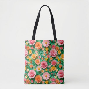 Colourful Paper Flowers and Butterflies Tote Bag