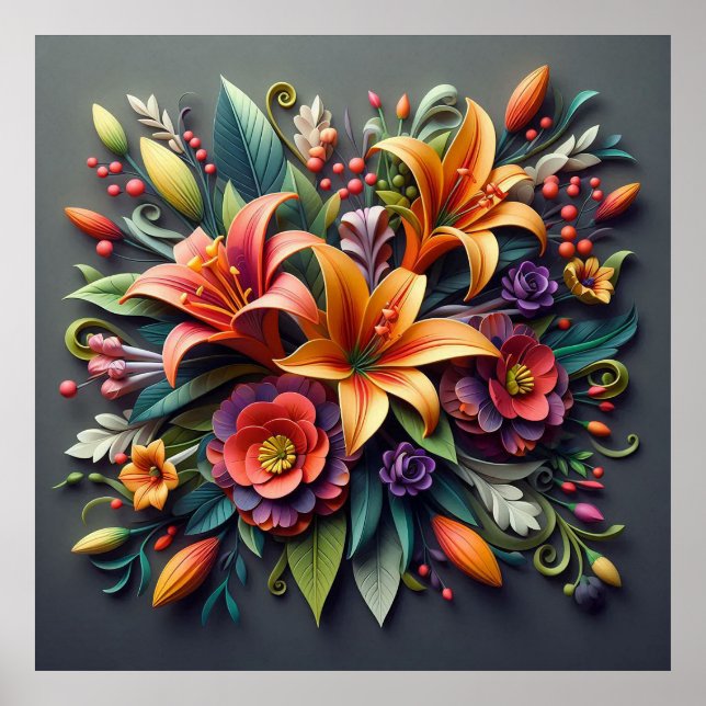 Colourful Paper Flowers Poster (Front)