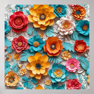 Colourful paper flowers poster