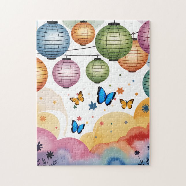 Colourful Paper Lanterns & Butterflies Jigsaw Puzz Puzzle (Vertical)