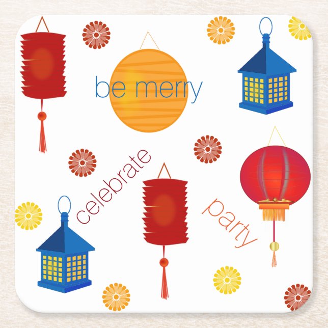 Colourful Paper Lanterns Custom Paper Coasters (Front)