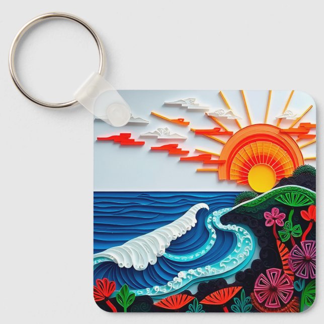 Colourful Paper Quilling Artwork Key Ring (Front)