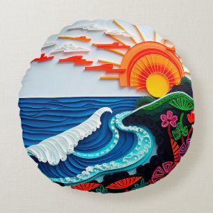 Colourful Paper Quilling Artwork Round Cushion