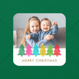 Colourful Paper Trees Christmas Photo Sticker