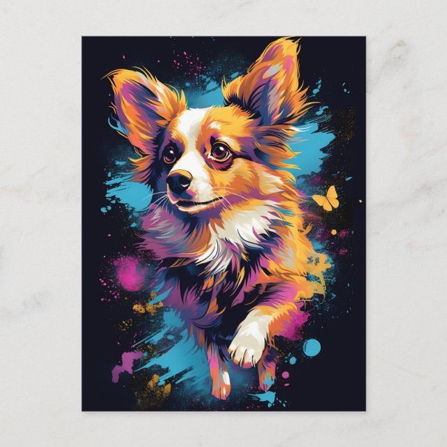 Colourful Papillon dog Postcard (Front)