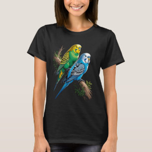 Colourful Parakeets Budgies on Branch T-Shirt