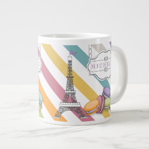 Colourful Paris Macaron Eiffel Tower Monogram Large Coffee Mug