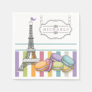 Colourful Paris Macaron Eiffel Tower Monogram Pape Napkin