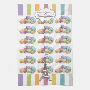 Colourful Paris Macaron Eiffel Tower Monogram Tea Towel