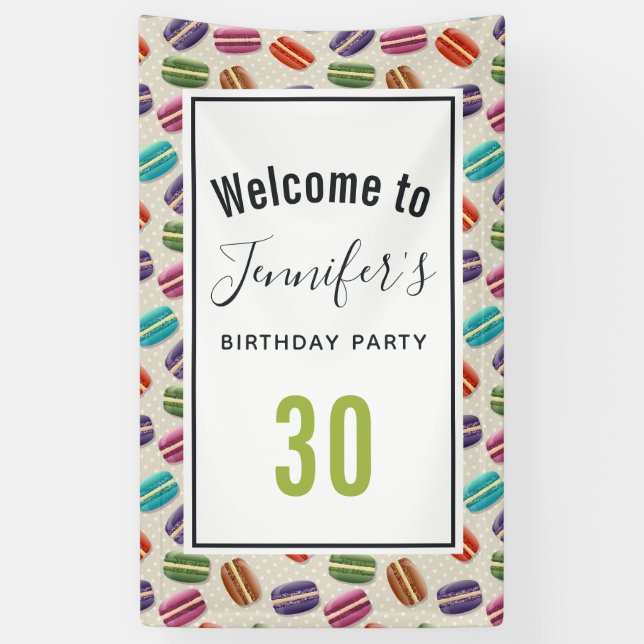 Colourful Parisian Macarons Pattern Birthday Banner (Vertical)