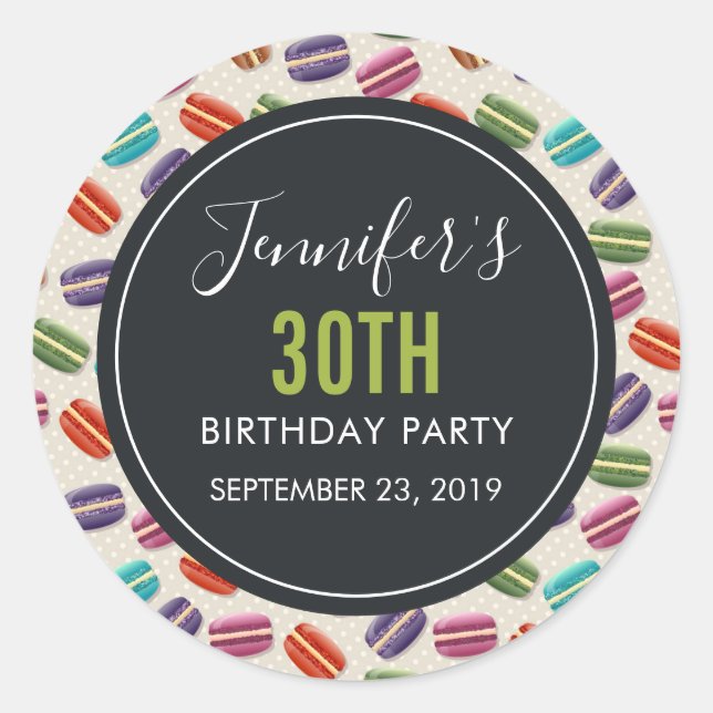 Colourful Parisian Macarons Pattern Birthday Classic Round Sticker (Front)
