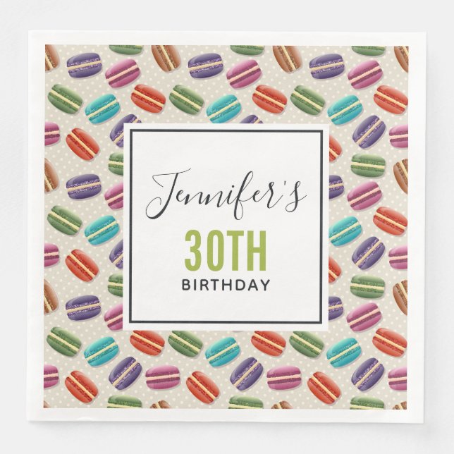 Colourful Parisian Macarons Pattern Birthday Napkin (Front)