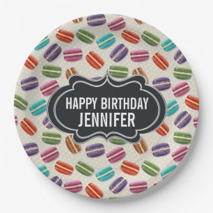Colourful Parisian Macarons Pattern Birthday Paper Plate