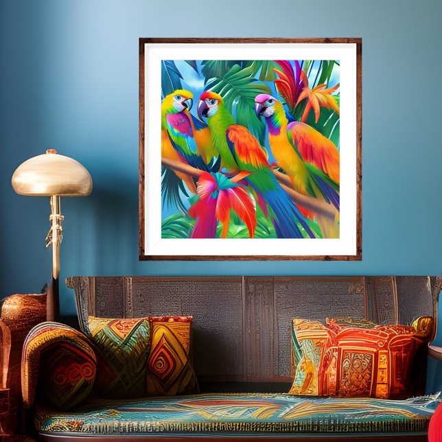 Colourful Parrot Birds Tropical Floral palms trees Poster (Creator Uploaded)