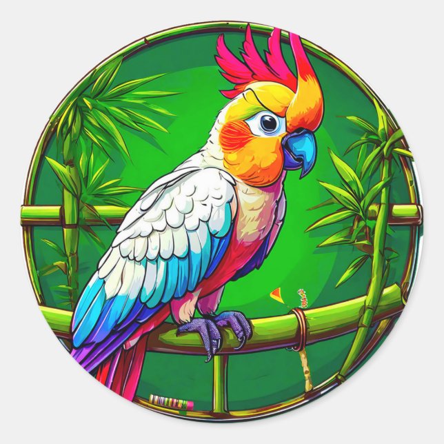 Colourful parrot classic round sticker (Front)