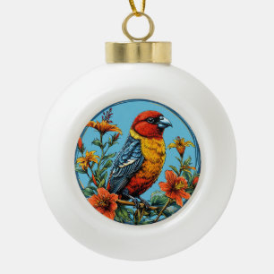 Colourful Parrot crossbill Bird Ceramic Ball Christmas Ornament