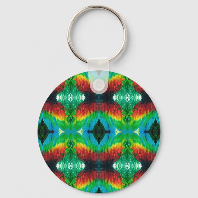 Colourful Parrot feathers pattern Key Ring (Front)