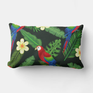Colourful Parrot & Floral Print Lumbar Pillow