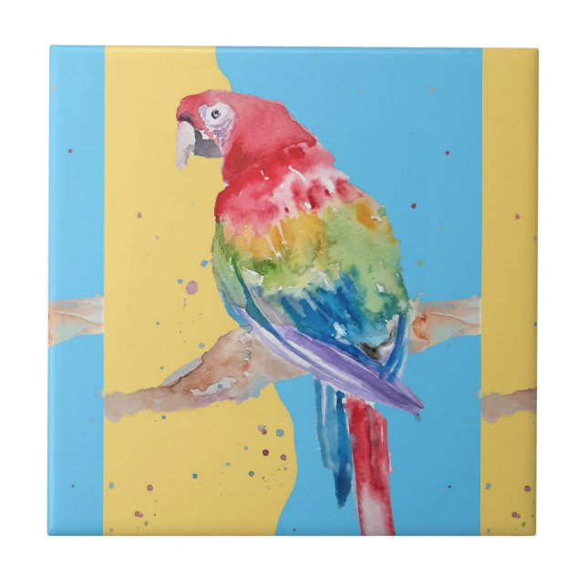 Colourful Parrot Macaw Watercolor Ceramic Tile (Front)
