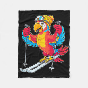 Colourful Parrot Skiing Adventure Winter Fun Fleece Blanket