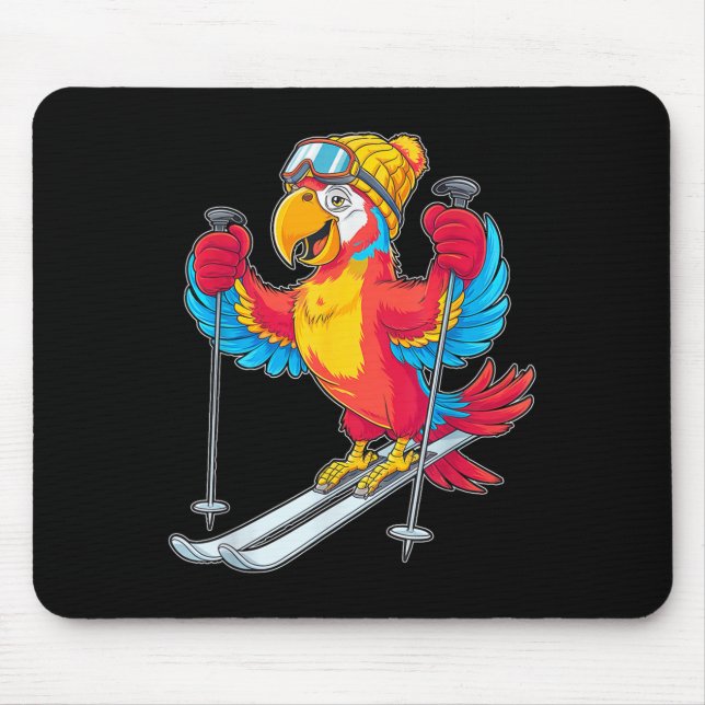 Colourful Parrot Skiing Adventure Winter Fun  Mouse Pad (Front)