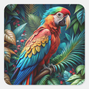 Colourful Parrot Square Sticker