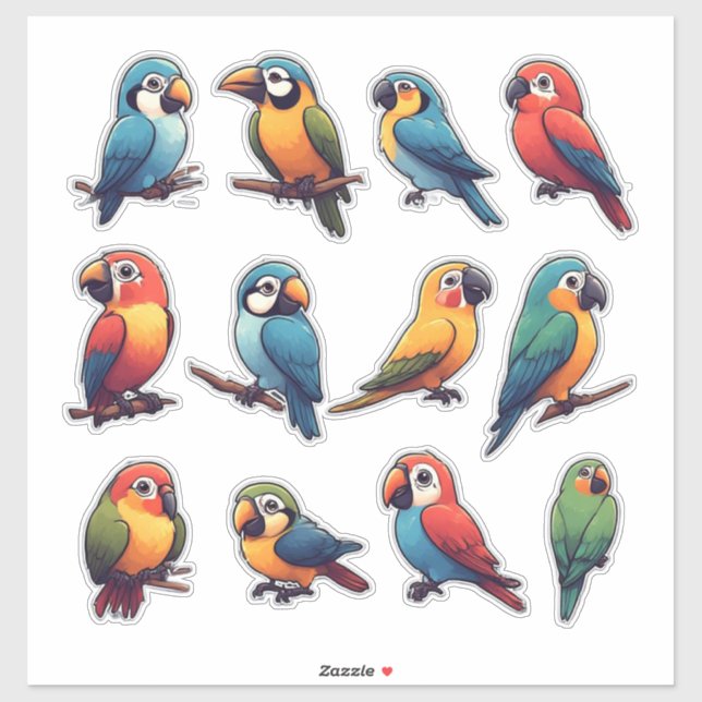 Colourful Parrot Sticker Set – Cute Tropical Bird (Sheet)