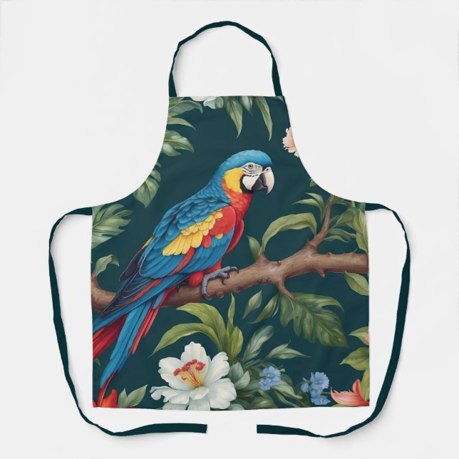 Colourful Parrot Tropical Jungle Leaves Apron (Front)
