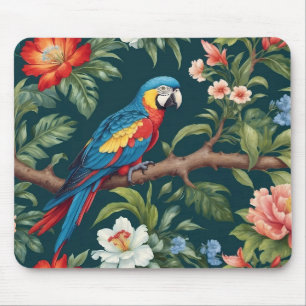 Colourful Parrot Tropical Jungle Leaves Mouse Pad