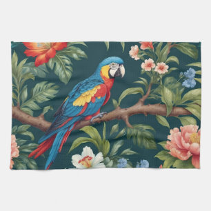 Colourful Parrot Tropical Jungle Leaves Tea Towel