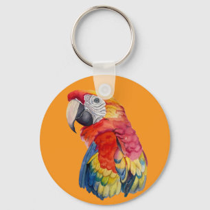Colourful Parrot Watercolor Illustration Key Ring