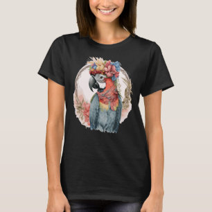 Colourful Parrot Watercolor Macaw Bird Flower Crow T-Shirt