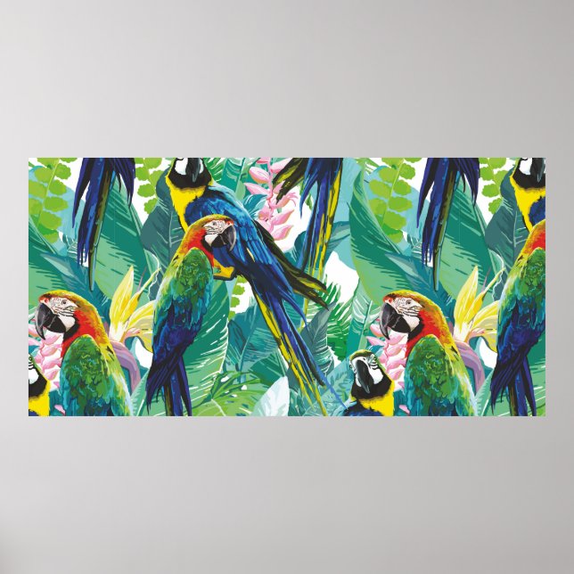 colourful parrots and exotic flowers poster (Front)