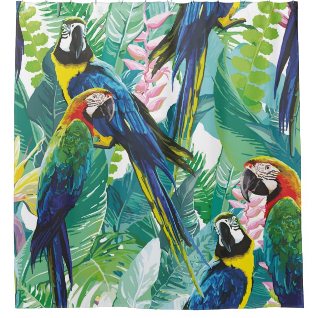 colourful parrots and exotic flowers shower curtain (Front)