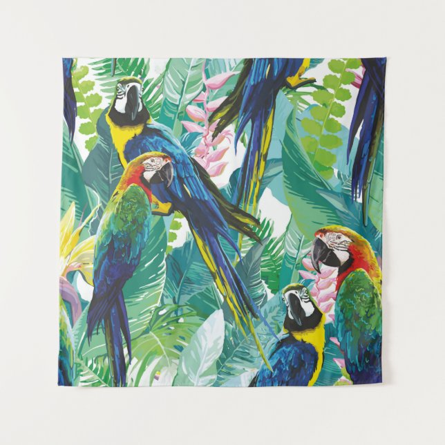 colourful parrots and exotic flowers tapestry (Front)