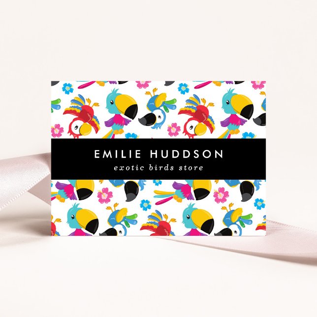 Colourful Parrots, Flowers, Pet Shop, Bird Store Business Card (Creator Uploaded)