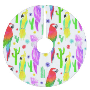 Colourful parrots, hand-drawn pattern. brushed polyester tree skirt