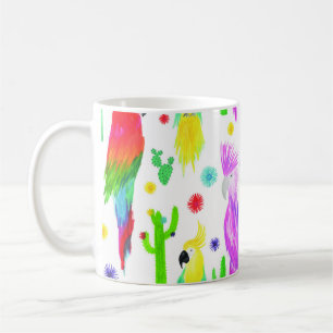 Colourful parrots, hand-drawn pattern. coffee mug