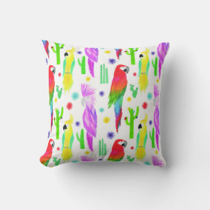 Colourful parrots, hand-drawn pattern. cushion
