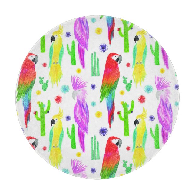Colourful parrots, hand-drawn pattern. cutting board (Front)