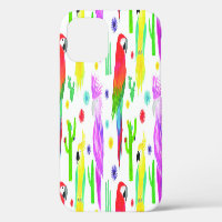 Colourful parrots, hand-drawn pattern.