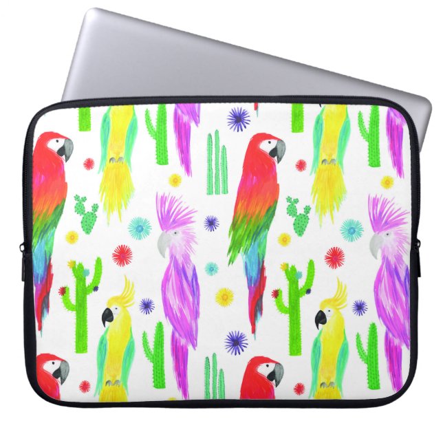 Colourful parrots, hand-drawn pattern. laptop sleeve (Front)