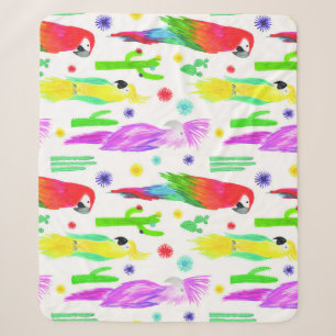 Colourful parrots, hand-drawn pattern. sherpa blanket